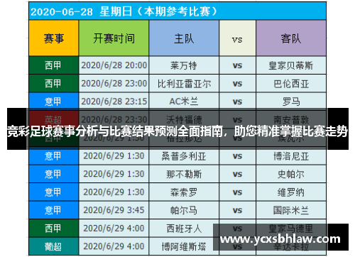 竞彩足球赛事分析与比赛结果预测全面指南，助您精准掌握比赛走势